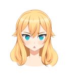  1girl absurdres blonde_hair blue_eyes english_commentary hair_between_eyes head_only highres hoshino_char looking_at_viewer open_mouth solo speedypotato triangle_mouth tsunderia v-shaped_eyebrows virtual_youtuber 