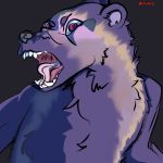  1:1 2020 adondis anthro cel_shading detailed digital_media_(artwork) feral fur fur_tuft hi_res looking_at_viewer male mammal mustelid musteline open_mouth portrait purple_eyes simple_background snarling solo teeth tuft wolverine 