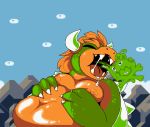  anthro bodily_fluids bowser burping digital_media_(artwork) koopa macro male mario_bros mouthmoth nintendo nipples nude overweight overweight_anthro overweight_male pixel_(artwork) saliva scalie solo video_games 