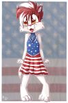  2:3 anthro badger chest_tuft clothed clothing dress fangs female fuf hi_res mammal mustelid musteline open_mouth solo stars_and_stripes tuft united_states_of_america yellow_eyes young 