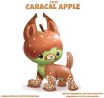  ambiguous_gender apple black_eyes brown_body caracal_(genus) caramel cryptid-creations english_text felid feline feral food food_creature fruit green_body humor mammal plant pun simple_background smile solo tan_body text url visual_pun white_background 