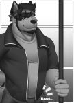  anthro canid canine canis comic domestic_dog duo facial_hair hi_res male mammal monochrome sush1d0g3 