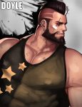  1boy bandaid bandaid_on_face bara bare_arms bear black_eyes black_hair black_tank_top chest covered_abs covered_nipples cyphers damian_doyle_(cyphers) dirty dsharp green_tank_top looking_to_the_side male_focus mohawk muscle short_hair solo tank_top upper_body 