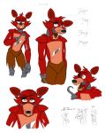  2017 animatronic anthro black_nose bottomwear canid canine clothing colored_sketch english_text eye_patch eyewear five_nights_at_freddy&#039;s fox foxy_(fnaf) freckles fur gold_(metal) gold_tooth half-closed_eyes hi_res hook looking_at_viewer machine male mammal narrowed_eyes open_mouth pants red_body red_fur robot sharp_teeth simple_background sketch smile teeth text tuft tymime video_games white_background yellow_eyes 