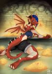  absurd_res anthro breasts camel_toe dragon female fishnet growth hi_res human human_to_anthro mammal red_body red_scales scale_growth scales solo species_transformation transformation wings witchfiend 