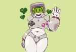  2020 absurd_res alternate_species belly big_breasts breasts deep_navel domobot female game_boy game_boy_family game_console gesture green_background hi_res humanoid humanoidized living_machine looking_at_viewer machine navel nintendo not_furry open_mouth open_smile portrait robot robot_humanoid simple_background slightly_chubby smile solo three-quarter_portrait video_games waving white_body white_skin 