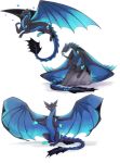  2020 ambiguous_gender blue_eyes claws digital_media_(artwork) dragon feral flying hi_res horn iridiu membrane_(anatomy) membranous_wings rock scalie silvyr simple_background sitting smile solo spines western_dragon wings 