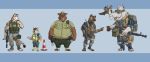  2020 absurd_res anthro avian barazoku belly bottomwear brown_body brown_fur canid canine canis clothing domestic_dog felid fur group hat headgear headwear herding_dog hi_res hyaenid kemono kounfuyu male mammal overweight overweight_male pantherine pants pastoral_dog police_uniform rhinocerotoid shirt simple_background tiger topwear uniform ursid weapon welsh_corgi 