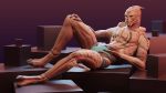  16:9 3d_(artwork) alien anthro blue_eyes clothing digital_media_(artwork) hand_on_knee hand_on_leg hand_on_stomach hi_res kagekave lying male mass_effect muscular muscular_anthro muscular_male reclining solo turian underwear video_games widescreen 