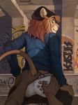  2020 5_fingers absurd_res anthro brown_hair clothed clothing detailed_background digital_media_(artwork) duo felid fingers hair hi_res hinar_miler lion male mammal pantherine smile 