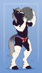  abs anthro atlas better_version_at_source brown_eyes carrying_over_shoulder clothing equid equine fetlocks grey_mane grey_tail hi_res holding_object horse jenery male mammal mane mostly_nude pose rock simple_background smile solo underwear union_jack 