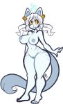  anthro areola big_butt blue_areola blue_body blue_nipples breasts butt domestic_cat felid feline felis female genitals ghost hair hi_res long_tail mammal navel nipples open_mouth pussy simple_background solo spirit surprised_expression tehbuttercookie thick_thighs whispering white_background white_hair yellow_eyes 