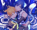  all_male blonde_hair blue_eyes blue_hair catboy cropped headphones kagamine_len kaito male navel short_hair sinaooo tail vocaloid waifu2x wink 