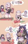  6+girls :3 absurdly_long_hair animal_ears black_hair black_lilith blush braid breasts c-33_andvari cat_ears cat_girl chibi cleavage cs_perrault dark_blue_hair dog_ears dog_girl dolphin_shorts double_w fangs fenrir_(last_origin) hachiko_of_castling hair_ornament hairclip highres hoyo huge_breasts last_origin long_hair maid_headdress multiple_braids multiple_girls no_nose pleated_skirt poi_(last_origin) shorts side_braid single_braid skirt smile snow_feather tablet_pc thought_bubble uniform very_long_hair w wolf_girl 