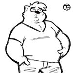 1:1 2020 anthro belly bottomwear canid canine canis clothing domestic_dog hi_res male mammal overweight overweight_anthro overweight_male pants scar shirt simple_background sketch solo topwear trashtoonz white_background 
