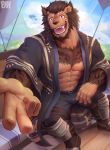  2020 abs absurd_res anthro clothed clothing felid final_fantasy final_fantasy_xiv fur hi_res hrothgar male mammal muscular muscular_anthro muscular_male pecs physen solo square_enix video_games 