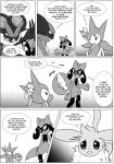  absurd_res baby_pok&eacute;mon badge comic dialogue eevee female greyscale handkerchief hi_res kerchief koray_(clockwork_journeys) lily_(clockwork_journeys) male monochrome nintendo noivern onoma pok&eacute;mon pok&eacute;mon_(species) pok&eacute;mon_mystery_dungeon riolu roselia semi-anthro simple_background speech_bubble tailwag valo_(clokwork_journeys) video_games vivian_(clockwork_journeys) xetajts 