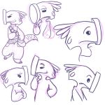  1:1 2019 4_fingers absurd_res alien bag bottomwear clothed clothing digital_drawing_(artwork) digital_media_(artwork) disney experiment_(lilo_and_stitch) eyebrows fingers frown hammerface hi_res lilo_and_stitch looking_down markings monochrome multiple_poses pants pose raised_inner_eyebrows simple_background sketch smile smirk solo starryblast9 tail_markings white_background 