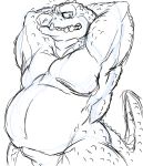  2020 anthro belly crocodile crocodilian crocodylid crocodyne dragon_quest kemono male overweight overweight_anthro overweight_male reptile scalie simple_background sketch solo square_enix video_games white_background yukikazefactory 