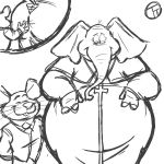  1:1 anthro belly big_butt butt butt_grab cross duo elephant elephantid eyewear glasses hand_on_butt hi_res male male/male mammal monochrome mouse murid murine overweight priest proboscidean rodent size_difference sketch trashtoonz 