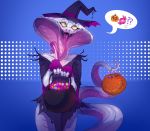  abstract_background agent_torque anthro apode candy clothing draconcopode dress female fivel food halloween hat headgear headwear holidays jack-o&#039;-lantern naga reptile scalie serpentine smile snake solo tongue video_games viper_(x-com) witch_costume witch_hat x-com x-com:_chimera_squad 