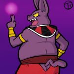  1:1 angry anthro bottomwear butt champa clothing domestic_cat dragon_ball dragon_ball_super felid feline felis hi_res looking_back male mammal pants purple_body slightly_chubby solo stubby_tail trashtoonz 