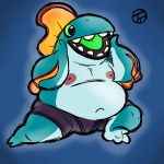  1:1 2020 absurd_res anthro belly blue_body bulge clothing hi_res male marine navel nipples overweight overweight_anthro overweight_male simple_background solo trashtoonz underwear 