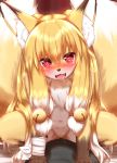 &lt;3 &lt;3_eyes 2020 5_fingers accessory ambiguous_gender ambiguous_on_bottom anthro anthro_focus arm_wraps bandage bed bell black_nose blonde_hair blush bodily_fluids breasts brown_body brown_fur canid canine chest_tuft convenient_censorship crouching cute_fangs dipstick_ears dipstick_tail duo featureless_breasts female female/ambiguous female_focus female_on_top fingers fluffy fluffy_tail fox fur furniture glistening glistening_hair gloves_(marking) hair hair_accessory hi_res horokusa0519 inner_ear_fluff jingle_bell kemono leg_markings long_hair looking_at_viewer mammal markings multi_tail multicolored_body multicolored_ears multicolored_fur multicolored_hair multicolored_tail naturally_censored navel nude on_bed on_bottom on_top open_mouth red_eyes saliva socks_(marking) solo_focus sweat sweatdrop tongue tuft white_body white_fur white_hair wraps yellow_body yellow_fur 