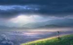  1girl cloud cloudy_sky day grass kazu9029-paint mountainous_horizon outdoors scenery sky solo tenki_no_ko 