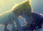  2girls asahina_mirai blonde_hair blue_hair blush breasts closed_eyes completely_nude from_side imminent_kiss izayoi_liko kononkono mahou_girls_precure! multiple_girls nude precure shiny shiny_hair short_hair small_breasts yuri 