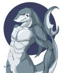  2011 abs anthro curvy_figure darthksar facial_markings featureless_crotch fish head_markings looking_at_viewer male marine markings muscular muscular_anthro muscular_male nude shark showing_teeth solo wide_hips 