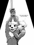  2020 3:4 anthro asphyxiation choking claws dialogue digital_media_(artwork) duo english_text fur hair male mammal monochrome open_mouth prismanoodle_(artist) simple_background text 