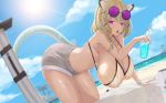  animal_ears arknights beach bikini_top clouds drink leginfs_(ppppriver) sky sunglasses tagme_(character) tail tree water wet 