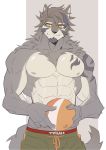  abs anthro canid canine canis clothing fur hachi_duchi hi_res male mammal muscular muscular_anthro muscular_male nipples pecs simple_background solo tattoo temujin tokyo_afterschool_summoners video_games white_body white_fur wolf 