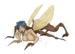  2010 arthropod blattodea blue_hair butt cockroach exoskeleton female hair human insect insect_wings mammal mandibles mid_transformation multi_limb nolaf nude short_hair simple_background solo species_transformation transformation white_background wings 