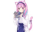  animal animal_ears blush bow braids cat catgirl headband hololive minato_aqua purple_eyes purple_hair ribbons rimo school_uniform shirt skirt tail third-party_edit white 