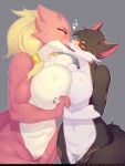  &lt;3 2020 3:4 abs anthro biceps big_breasts blonde_hair blue_eyes bodily_fluids breast_squish breasts breasts_frottage brown_body brown_fur canid canine canis claws domestic_dog dragon duo eyelashes eyes_closed fangs female female/female french_kissing fur genital_fluids genitals grey_background hair hand_holding hi_res kissing looking_at_another mammal muscular muscular_anthro muscular_female open_mouth pussy pussy_juice quads red_body renatetherat saliva scalie sharp_teeth simple_background size_difference squish standing sweat teeth tongue wide_hips 