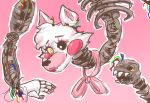  animatronic anthro black_nose black_sclera canid canine eyebrows eyelashes eyeshadow fangs female fingers five_nights_at_freddy&#039;s five_nights_at_freddy&#039;s_2 fox fur hair lipstick machine makeup mammal mangle_(fnaf) nails pink_background pink_body pink_fur pink_inner_ear red_cheeks ribbons robot simple_background sol4zy video_games white_body white_eyes white_fur white_hair yellow_eyes 