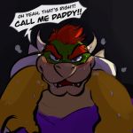  2020 anthro bedding biped blanket blush bodily_fluids bowser english_text hi_res kairy_draws koopa male mario_bros nintendo scalie simple_background solo sweat text video_games 
