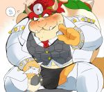  2020 anthro blush bowser bulge clothing doctor dr._bowser humanoid_hands hyaku_(artist) kemono koopa male mario_bros medical_instrument necktie nintendo scalie scientific_instrument shirt sitting solo topwear underwear video_games 