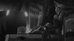  16:9 2020 anthro building canid canine detailed_background disney duo_focus eyes_closed fox fur group ipoke judy_hopps lagomorph leporid mammal monochrome nick_wilde outside rabbit red_fox riot_shield vehicle widescreen zootopia 