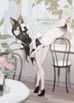  1girl animal_ears ass atelier_live bent_over chai_(yueko_(jiayue_wu)) chair crossed_legs english_commentary fox_ears fox_tail from_behind hand_on_hip high_heels looking_back solo tail virtual_youtuber yellow_eyes yueko_(jiayue_wu) 