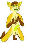  2:3 alpha_channel anthro beauthebeast bodily_fluids brown_hair canid canine claws cum cum_in_mouth cum_inside cum_on_face cum_on_hand cum_on_penis cum_on_snout domestic_cat erection felid feline felis food fox fruit genital_fluids genitals green_penis green_tongue hair hybrid kneeling looking_up male mammal nude open_mouth penis pineapple pineapple_pattern plant revan(catfox) solo spread_legs spreading teeth_showing tongue 