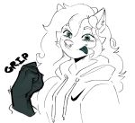  anthro clothing facial_piercing female fist goon_(goonie_san) goonie-san green_eyes hair hi_res long_hair looking_at_viewer mammal nose_piercing piercing procyonid raccoon smile smiling_at_viewer solo sweater symbiote tongue tongue_out topwear 