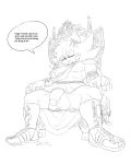  absurd_res anthro balls chair english_text fan_character furniture genitals hi_res macro male penis soina solo sonic_the_hedgehog_(series) speech_bubble text throne upskirt 