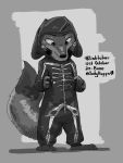  2020 3:4 absurd_res anthro canid canine clothed clothing disney english_text fox fully_clothed fur halloween_costume hi_res inktober inktober_2020 judyhopps44 mammal monochrome nick_wilde red_fox solo standing text zootopia 