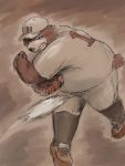  2020 anthro aotadobukitch baseball_(sport) baseball_cap baseball_glove baseball_uniform belly bottomwear brown_body brown_fur clothing fur hat headgear headwear kemono male mammal overweight overweight_anthro overweight_male shirt shorts solo sport sportswear topwear uniform ursid 