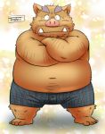  2020 anthro belly brown_body brown_fur clothing fur kemono male mammal navel overweight overweight_anthro overweight_male solo suid suina sus_(pig) toshi_(artist) underwear wild_boar 