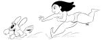  5_fingers aliasing alien ambiguous_gender angry bikini bikini_bottom bikini_top black_and_white chasing chest_tuft claws clothed clothing covering covering_breasts digital_drawing_(artwork) digital_media_(artwork) disney duo experiment_(lilo_and_stitch) female fingers fur hair head_tuft holding_clothing human jmd lilo_and_stitch male_(lore) mammal monochrome nani_pelekai notched_ear open_mouth open_smile reaching running signature simple_background smile stitch_(lilo_and_stitch) swimwear thick_thighs topless tuft white_background 