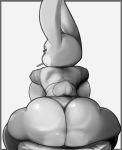  anthro big_butt border butt butt_focus clothing conditional_dnp disney female furniture grey_border greyscale huge_butt judy_hopps lagomorph leaning leaning_forward leporid looking_at_viewer looking_back mammal monochrome object_in_mouth on_stool rabbit rear_view simple_background sitting small_waist solo spread_legs spreading stool thick_thighs thong underwear white_background wide_hips xopachi zootopia 